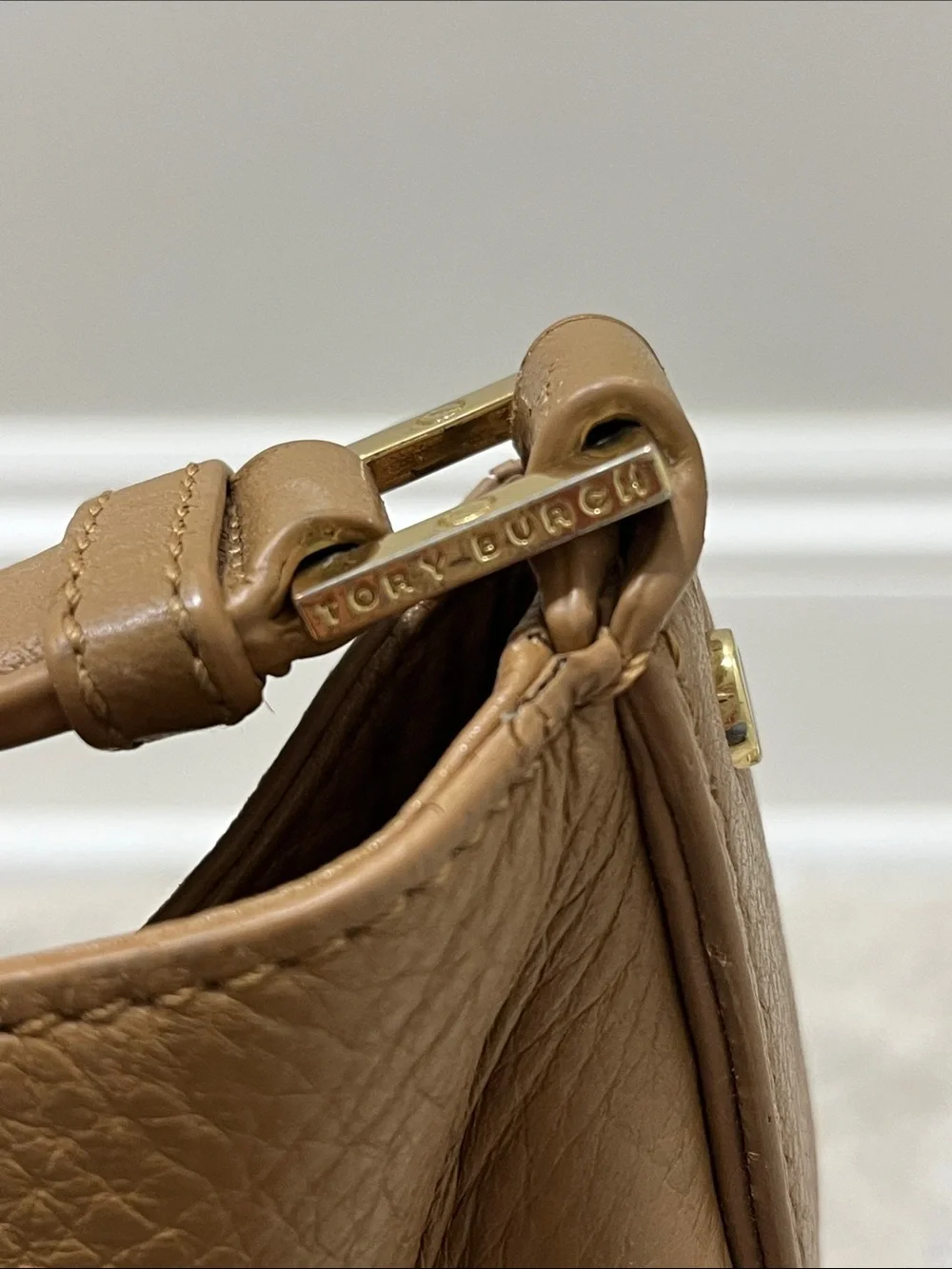 Tory Burch tan pebble leather handbag